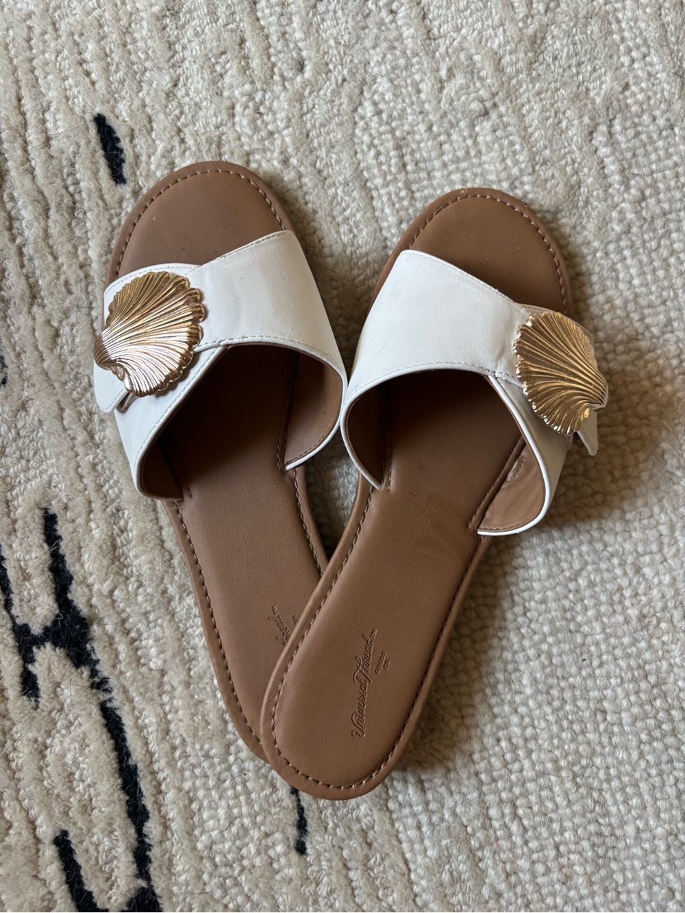 Target White Slide Mules with Gold Shell Accent